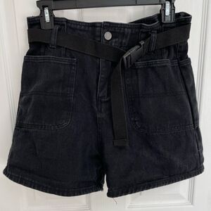 Unbranded Black High Waisted Denim Jean Shorts Seatbelt Belted Women’s Size S